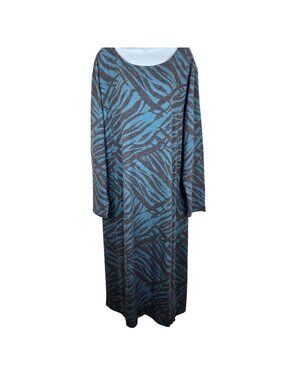 Blue Gray Zebra Long Sleeve Maxi Dress Womens 3X Soft Knit